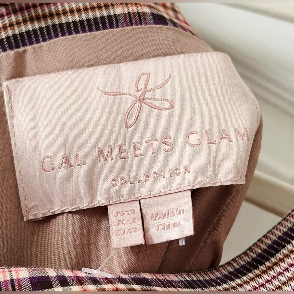 Gal Meets Glam Pink and Brown Plaid Madison Tie-Front Mini Dress Size 12 - Picture 6 of 8